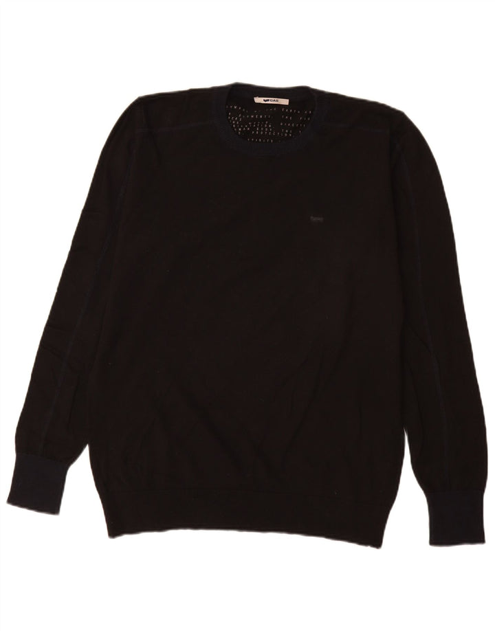 Gas Herren-Pullover mit Rundhalsausschnitt, mittelschwarz, Baumwolle