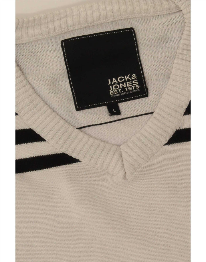 Jack & Jones Herren-Pullover mit V-Ausschnitt, Größe L, Weiß, Farbblock
