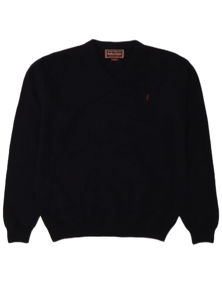 Marlboro Classics Herren-Pullover mit V-Ausschnitt, groß, marineblaue Wolle