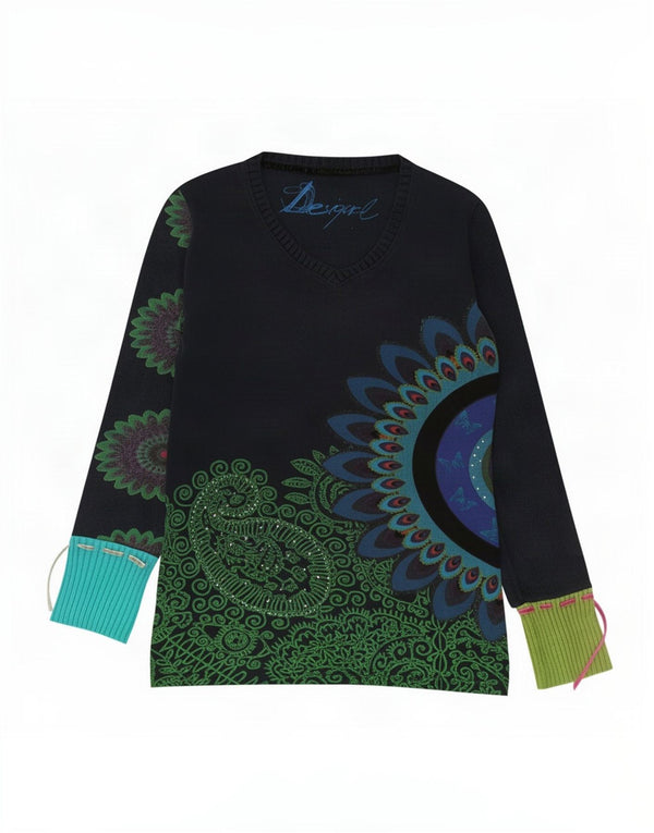 Desigual Womens Graphic Top Langarm UK 14 Large Marineblau Paisley