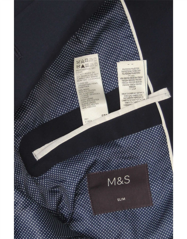 Marks & Spencer Herren-Blazer mit 2 Knöpfen, schmal, EU 52, große marineblaue Wolle