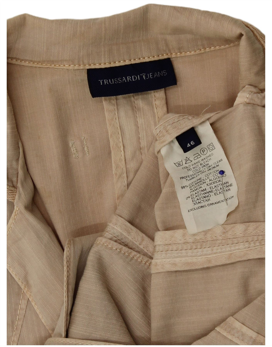 Trussardi Damen 2-Knopf-Blazerjacke IT 46 Large Beige Baumwolle