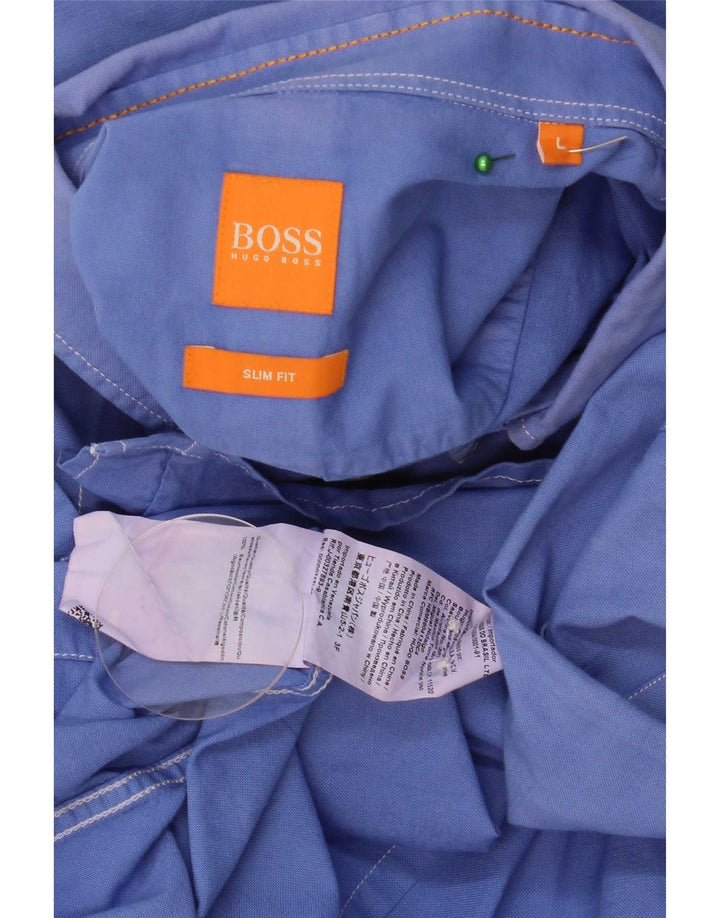 Hugo Boss Herren-Slim-Fit-Hemd, groß, aus blauer Baumwolle