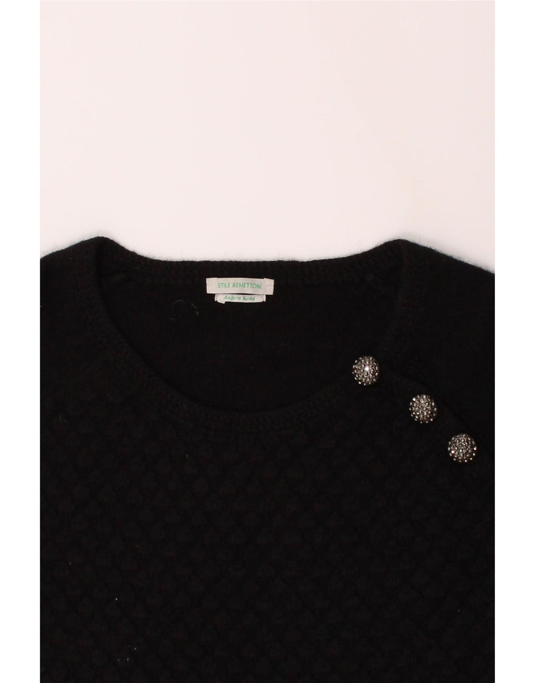 BENETTON Womens Boat Neck Jumper Sweater UK 14 Medium Black Vintage Benetton and Second-Hand Benetton from Messina Hembry 