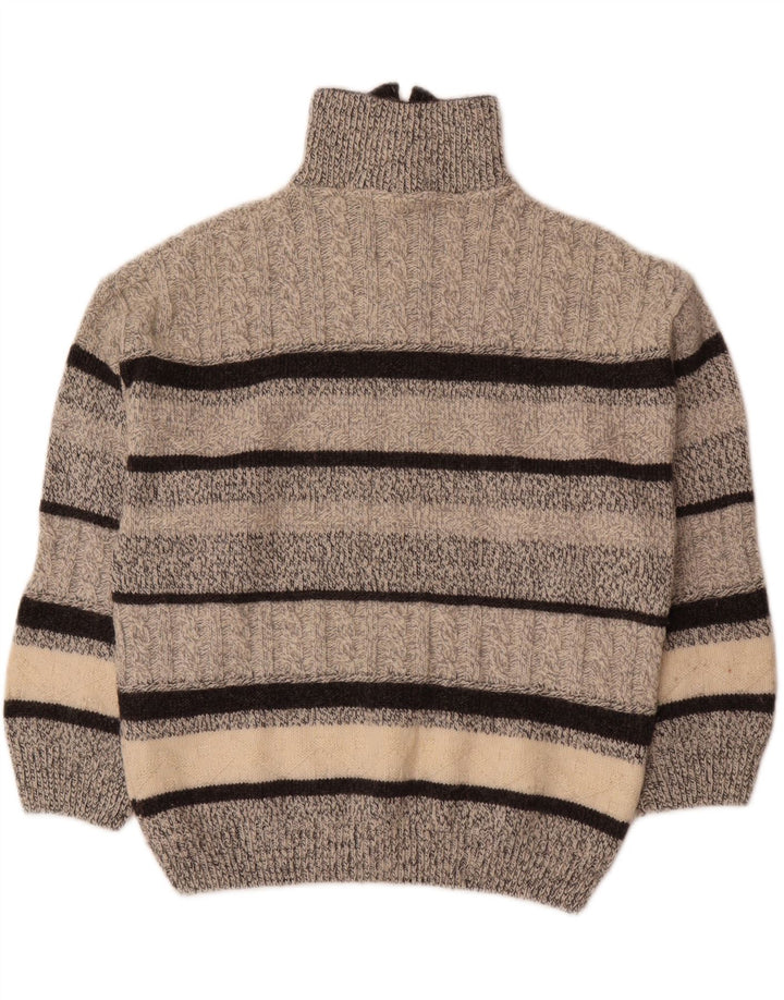 CAMARGUE Mens Zip Neck Jumper Sweater Large Grey Striped Polyacrylic
