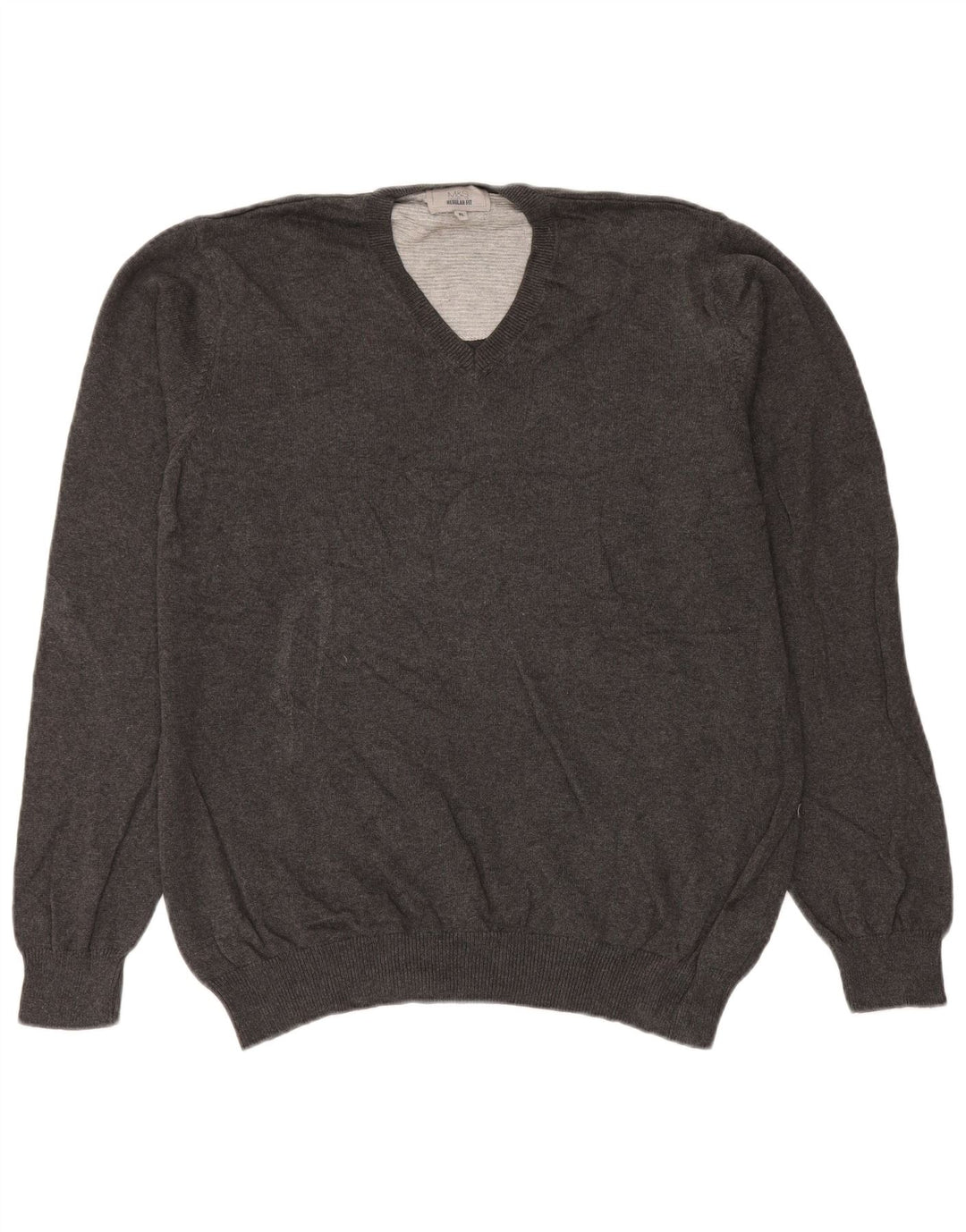 Marks & Spencer Herren-Pullover, reguläre Passform, V-Ausschnitt, XL, graue Baumwolle