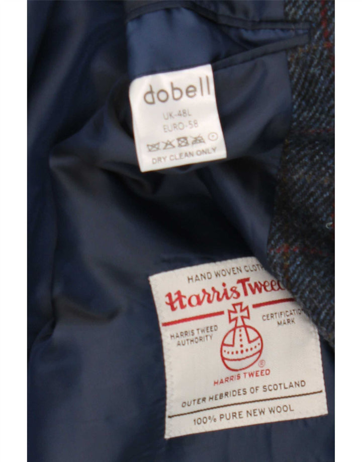 Harris Tweed Herren-Blazer mit 2 Knöpfen, UK 48 4XL, marineblau karierte Wolle