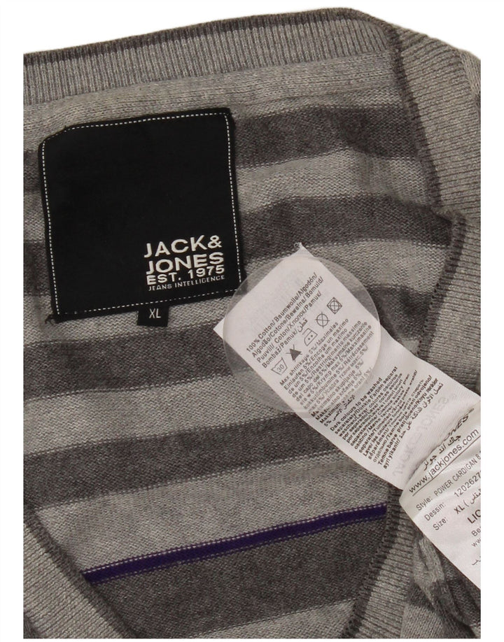 JACK & JONES Herren-Cardigan-Pullover XL grau gestreift aus Baumwolle