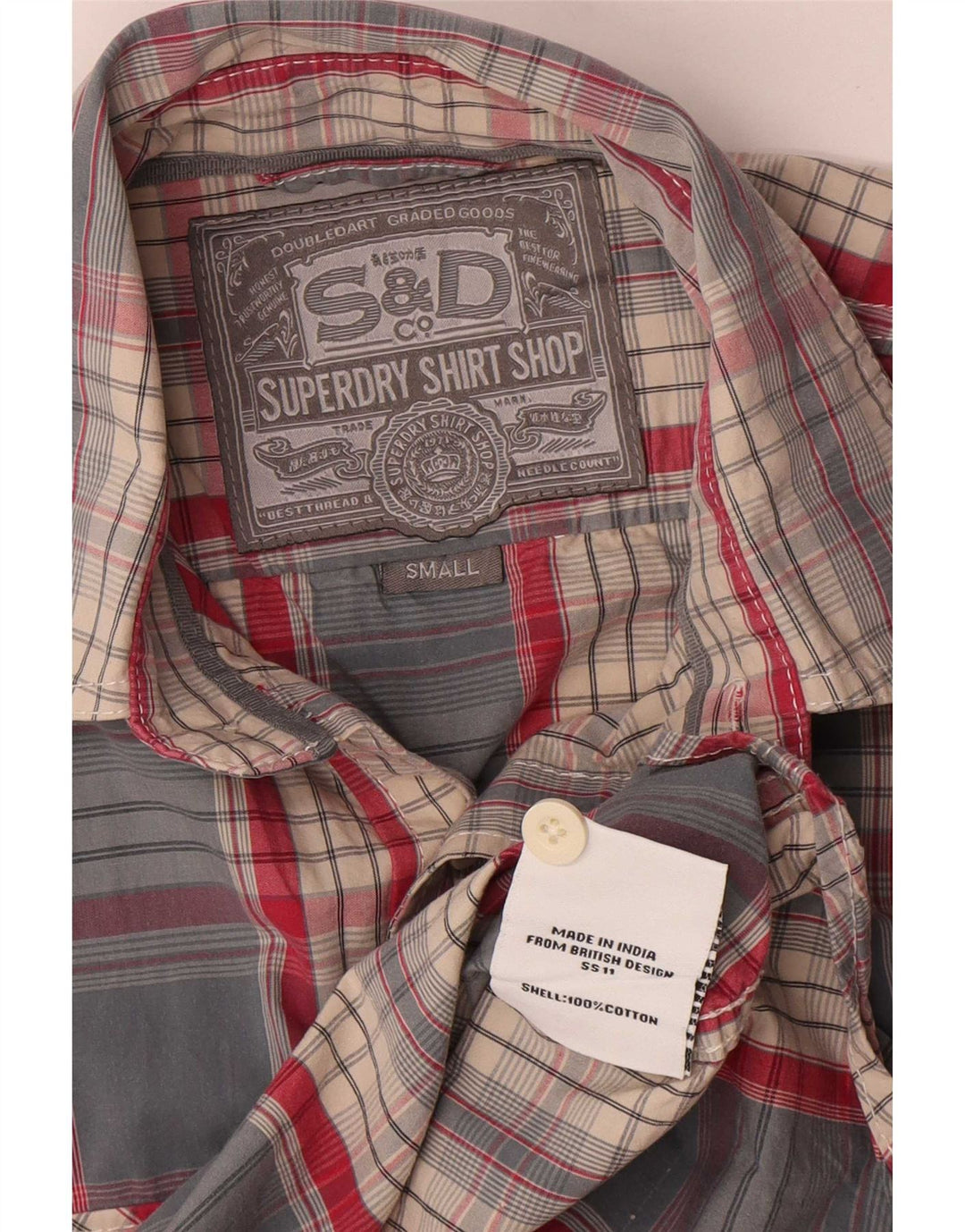 Superdry Herren-Kurzarmhemd, klein, blau kariert, Baumwolle