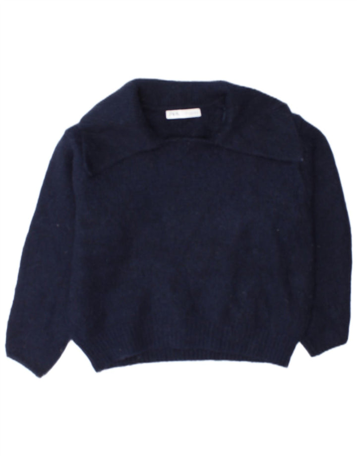 Zara Damen-Pullover mit Polokragen, Gr. 42, Größe L, Marineblau, Polyester