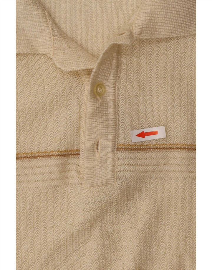 Vintage Herren Poloshirt Mittelbeige gestreift Polyacryl