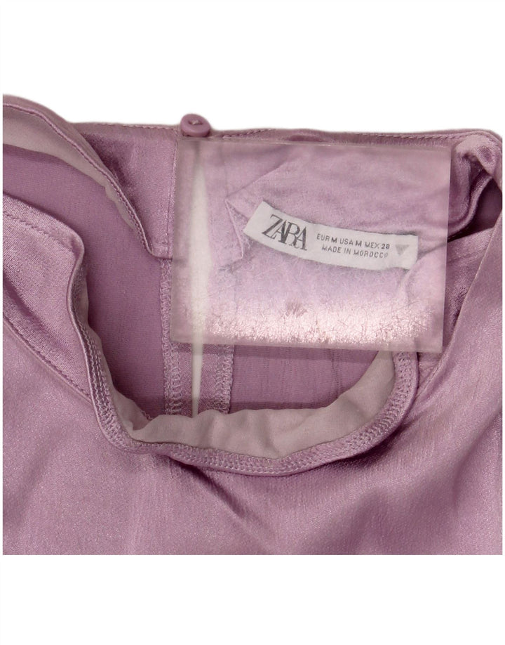Zara Damen Crop Langarm-Blusenoberteil UK 12 Mittelviolett