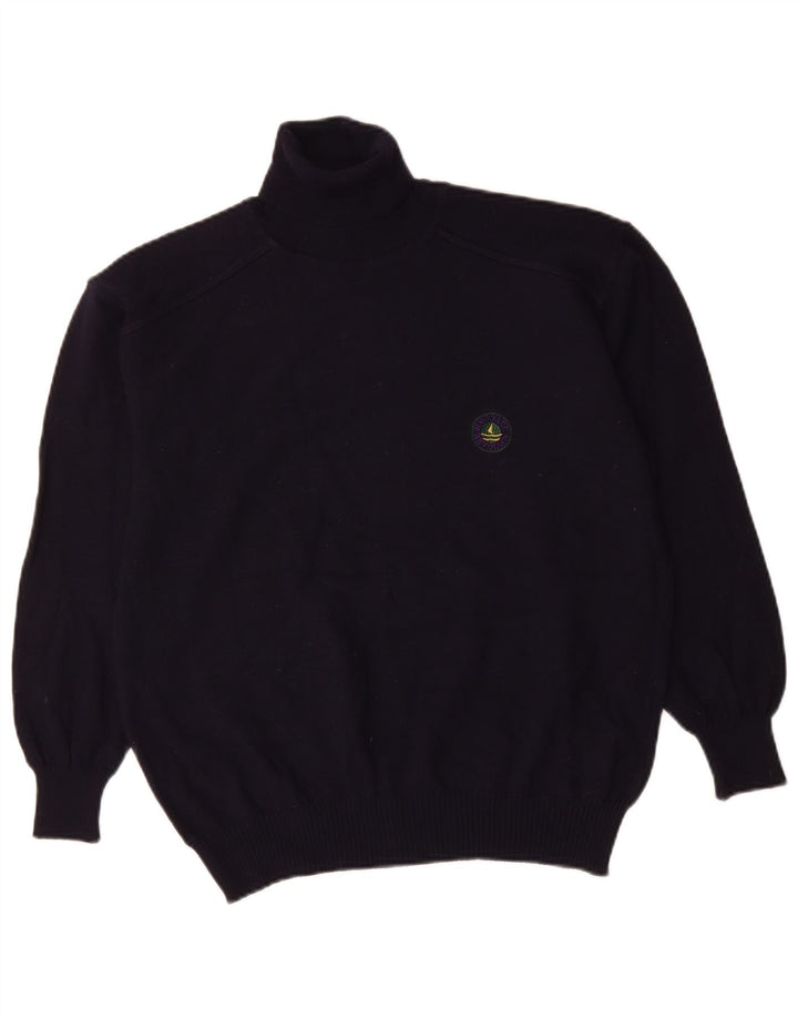 NAVIGARE Mens Roll Neck Jumper Sweater Medium Navy Blue