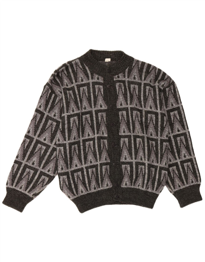 Vintage Herren Cardigan Pullover IT 54 XL Graue geometrische Wolle