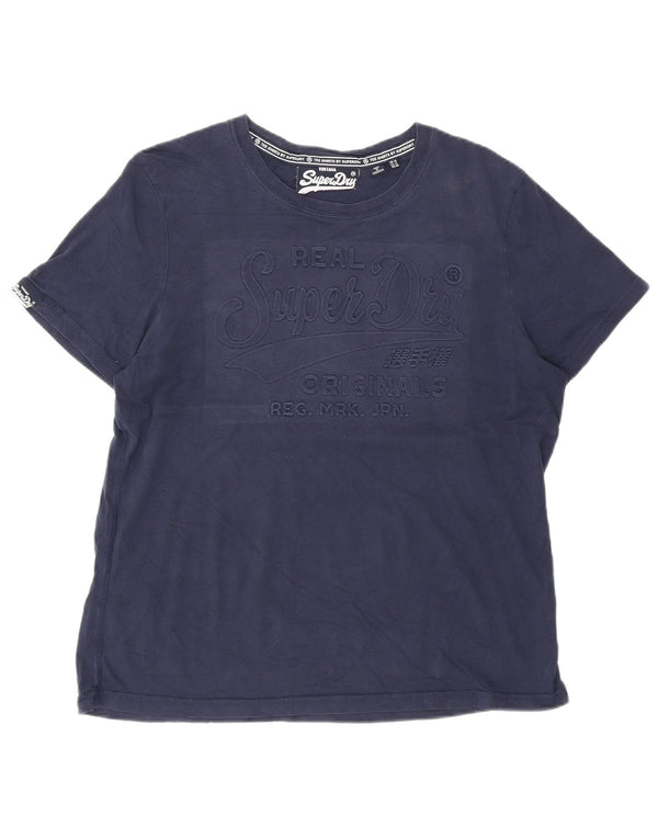 Superdry Damen Grafik-T-Shirt-Oberteil UK 16 Large Marineblau Baumwolle