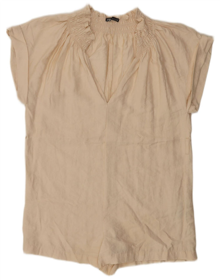 ZARA Damen Übergroßer Playsuit UK 6 XS Beige Lyocell