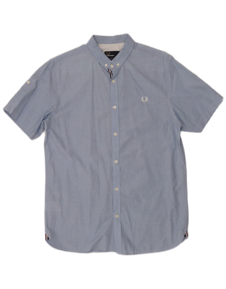 Fred Perry Herren Slim Fit Kurzarmhemd aus mittelblauer Baumwolle