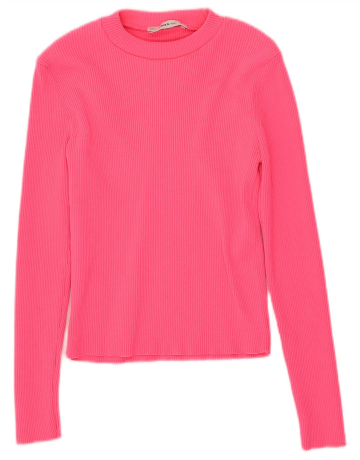 Zara Damen Crop Top Langarm UK 8 Small Rosa Polyamid