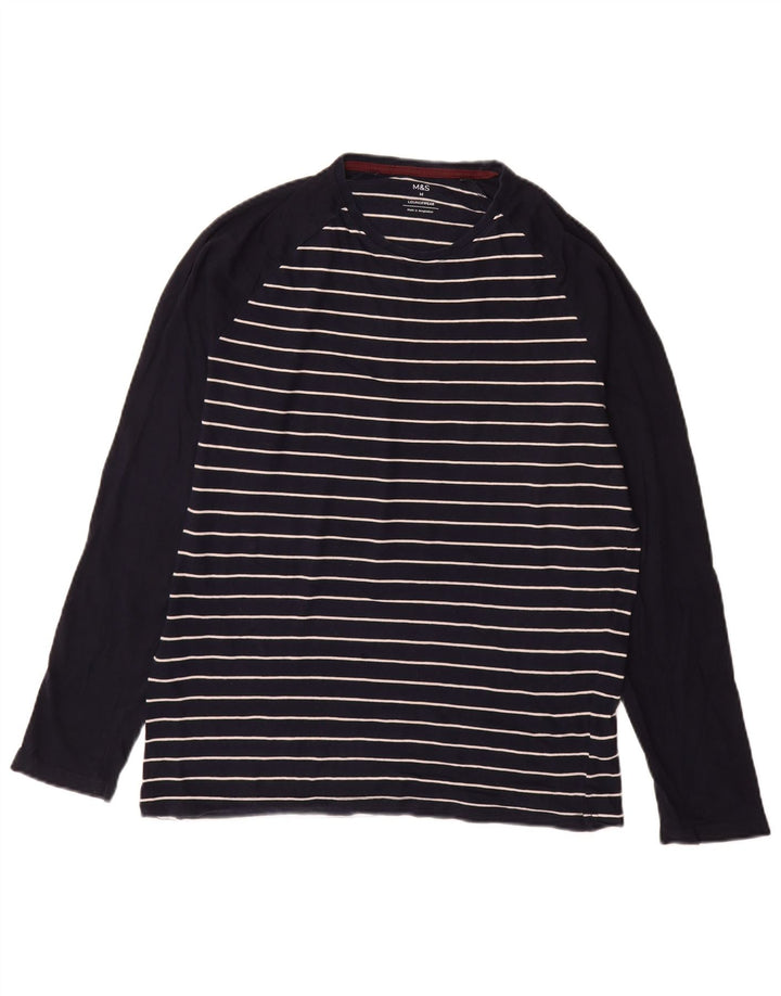 Marks & Spencer Herren-Oberteil aus langärmliger, mittelblauer, gestreifter Baumwolle