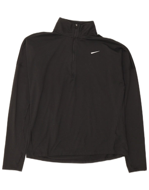 Nike Womens Dri Fit Zip Neck Pullover Trainingsanzug Top UK 10 Small Schwarz