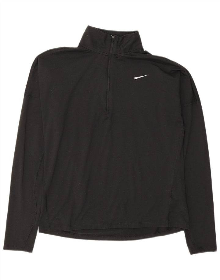 Nike Womens Dri Fit Zip Neck Pullover Trainingsanzug Top UK 10 Small Schwarz