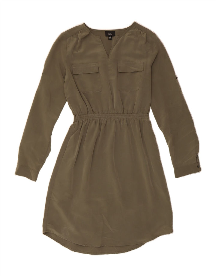 MOSSIMO Womens Long Sleeve A-Line Dress UK 6 XS Khaki Polyester Vintage Mossimo and Second-Hand Mossimo from Messina Hembry 