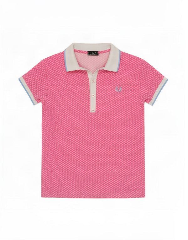 Fred Perry Damen Crop Poloshirt UK 12 Mittelrosa geblümte Baumwolle