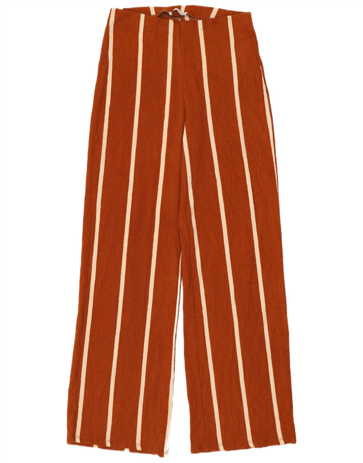 Zara Damen-Hose mit weitem Bein, mittelgroß, W28, L31, braun gestreift, Polyester