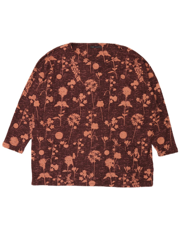 Marks & Spencer Womens Long Sleeve Tunic Top UK 24 4XL Burgundy Floral