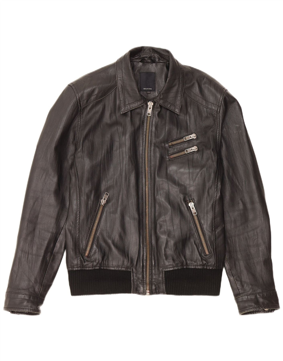 Selected Damen Lederjacke UK 20 2XL Schwarzes Leder