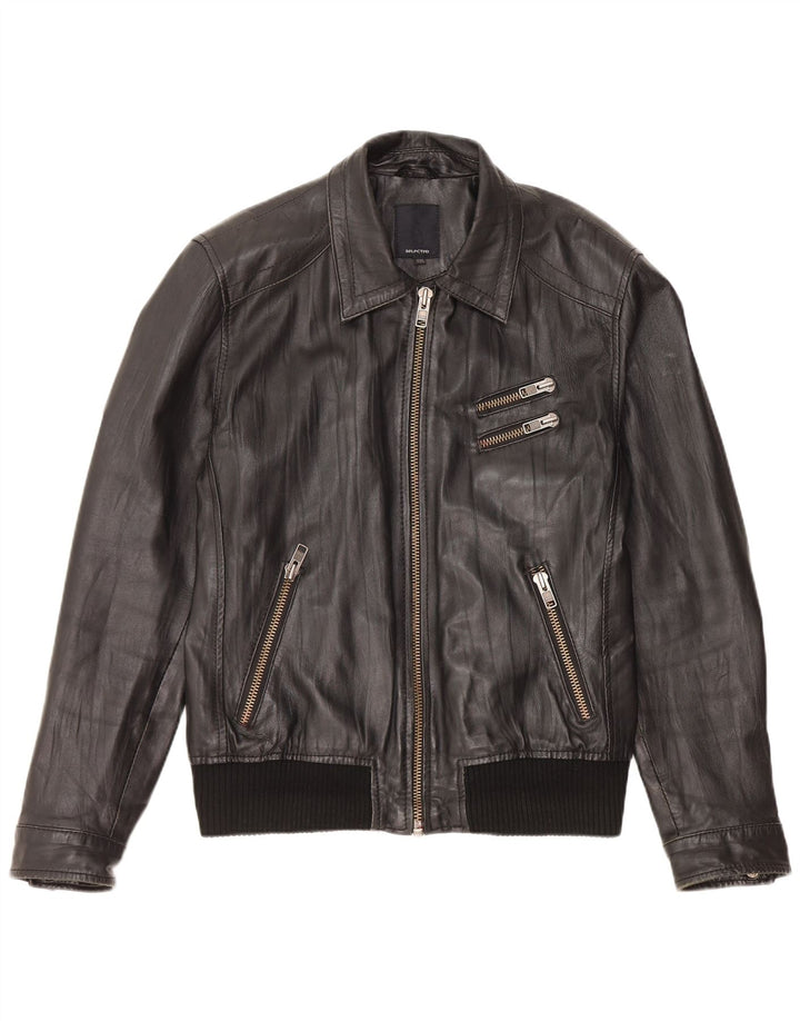 Selected Damen Lederjacke UK 20 2XL Schwarzes Leder