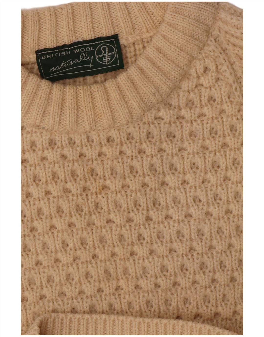 Vintage Herren-Pullover mit U-Boot-Ausschnitt, große beige Wolle