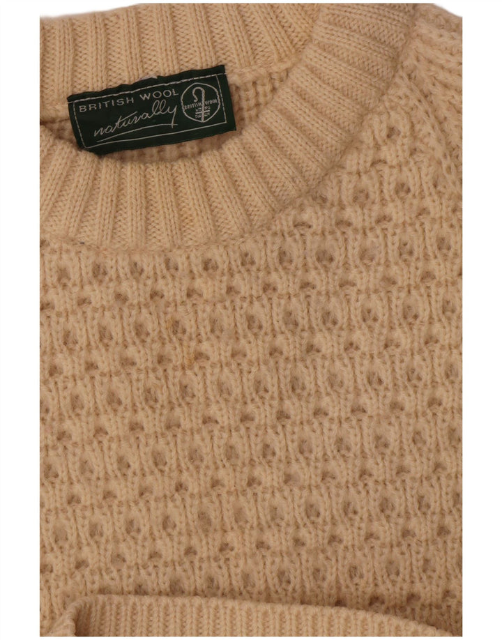 Vintage Herren-Pullover mit U-Boot-Ausschnitt, große beige Wolle