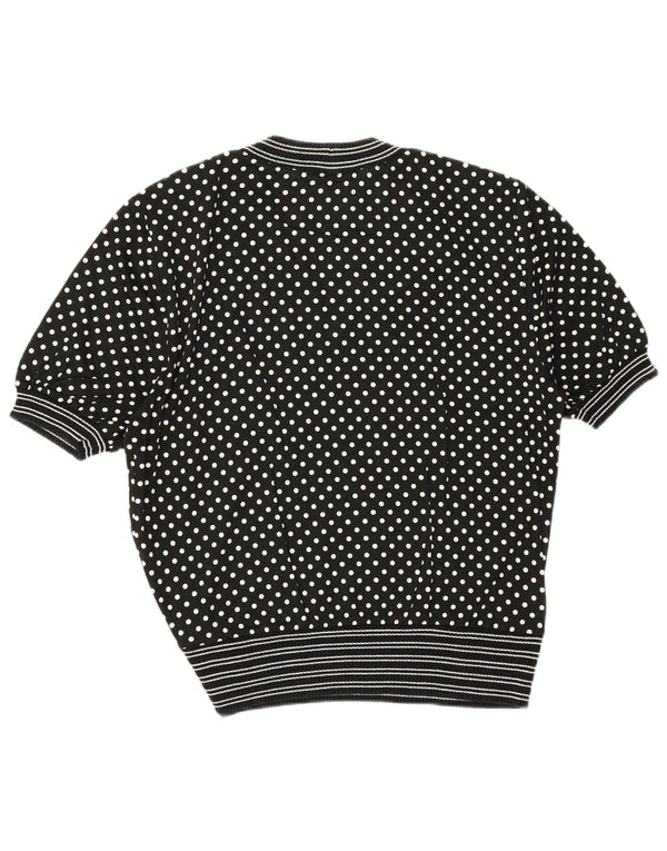 Vintage Damen T-Shirt Top UK 18 XL Schwarz gepunktet