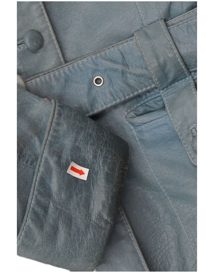 VINTAGE Damen Lederjacke UK 12 Mittelblau