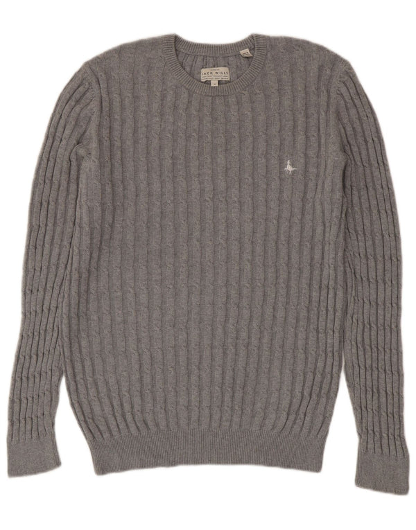 Jack Wills Herren-Pullover mit Rundhalsausschnitt aus mittelgrauer Baumwolle