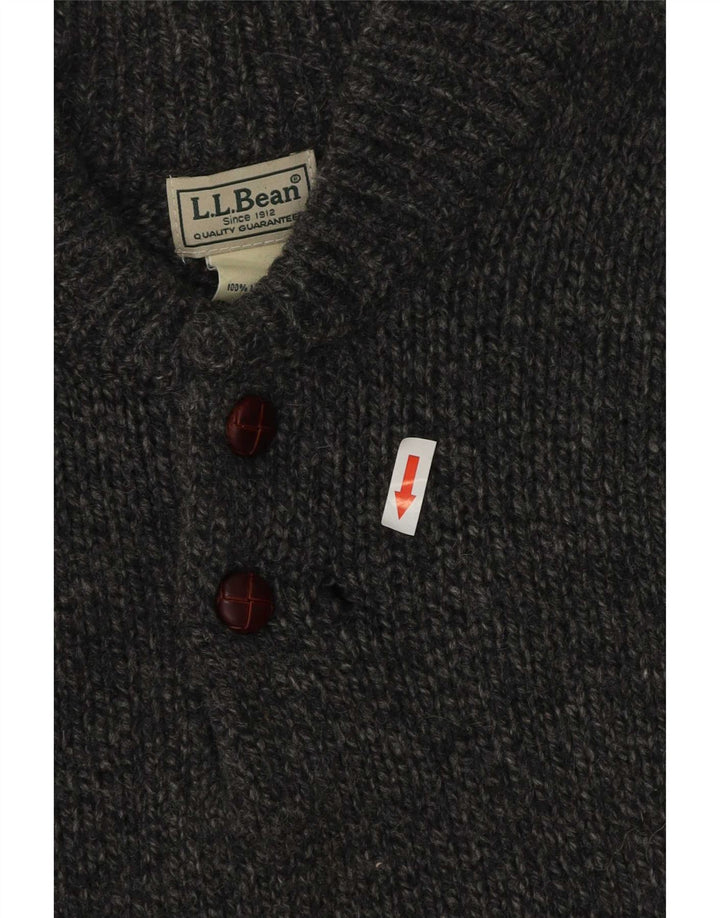 L.L.Bean Herren-Pullover mit Knopfkragen, groß, grau gesprenkelte Lammwolle
