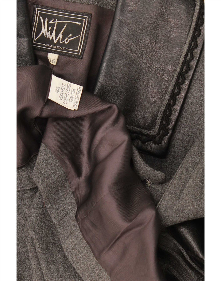 Vintage Damen 1 Knopf Blazer Jacke IT 46 Große graue geometrische Wolle