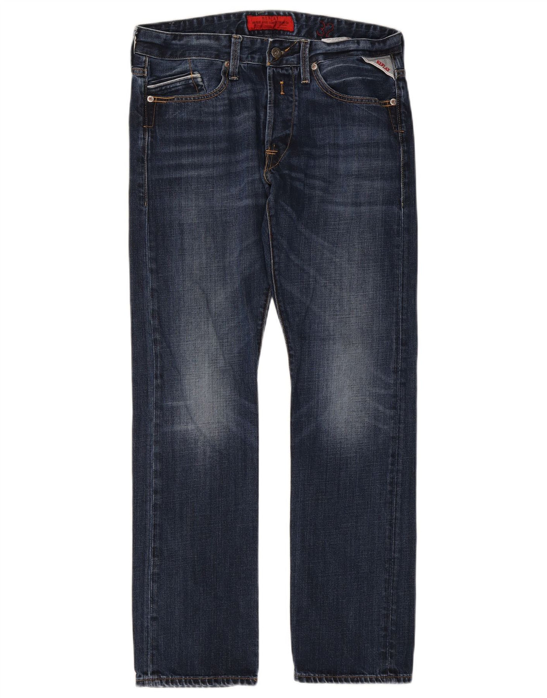 Replay Herren Straight Jeans W32 L32 Marineblaue Baumwolle