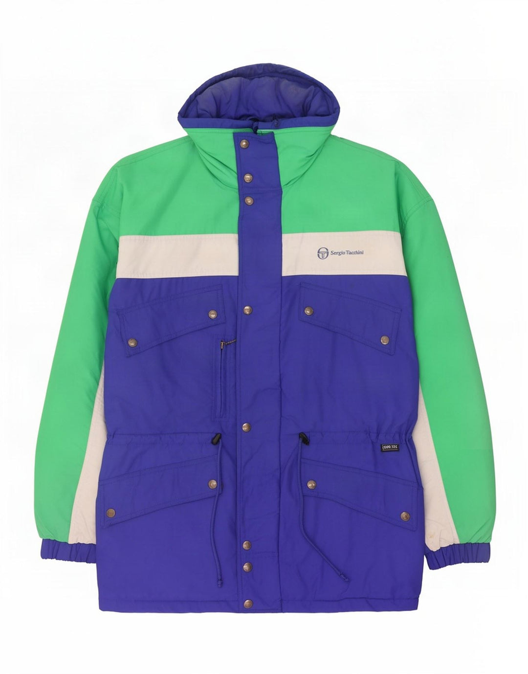 Sergio Tacchini Herren-Skijacke mit Kapuze IT 54 2XL Blaues Colourblock-Polyamid