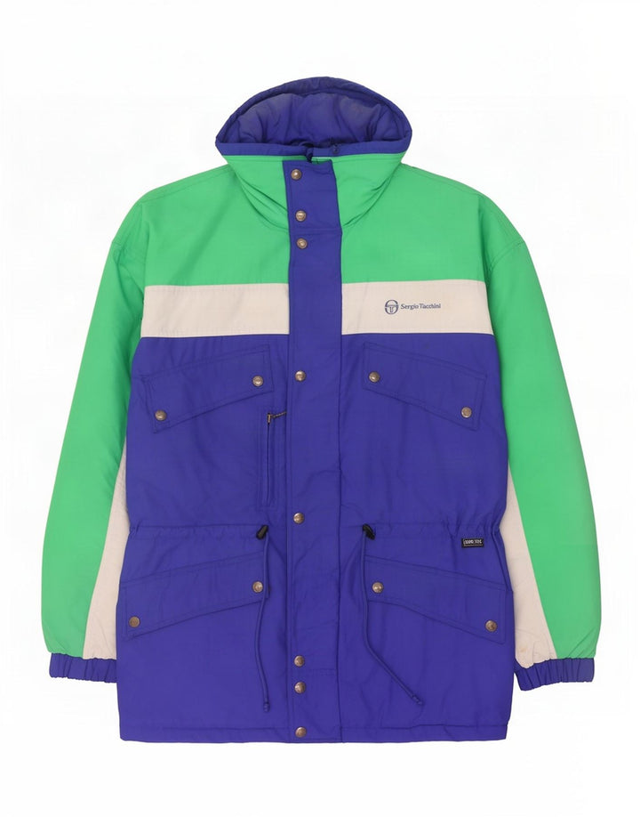 Sergio Tacchini Herren-Skijacke mit Kapuze IT 54 2XL Blaues Colourblock-Polyamid