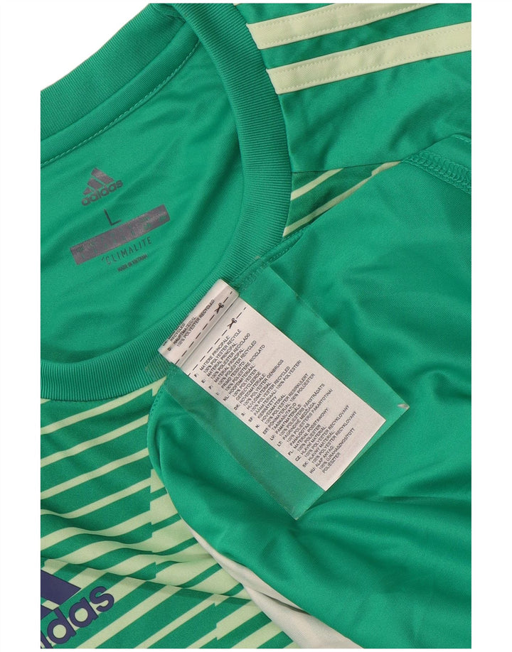 ADIDAS Herren Climalite T-Shirt Top Großes grün gestreiftes Polyester
