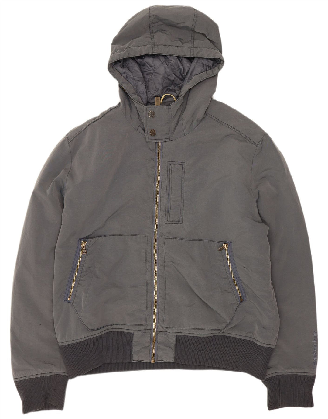 Calvin Klein Jeans Herren-Bomberjacke mit Kapuze, UK 44 2XL, graues Polyester
