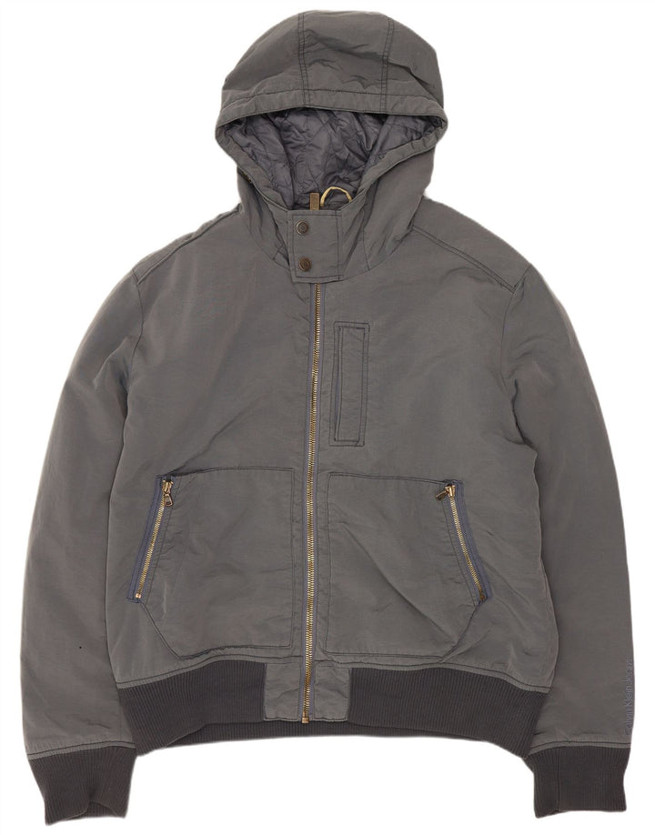 Calvin Klein Jeans Herren-Bomberjacke mit Kapuze, UK 44 2XL, graues Polyester