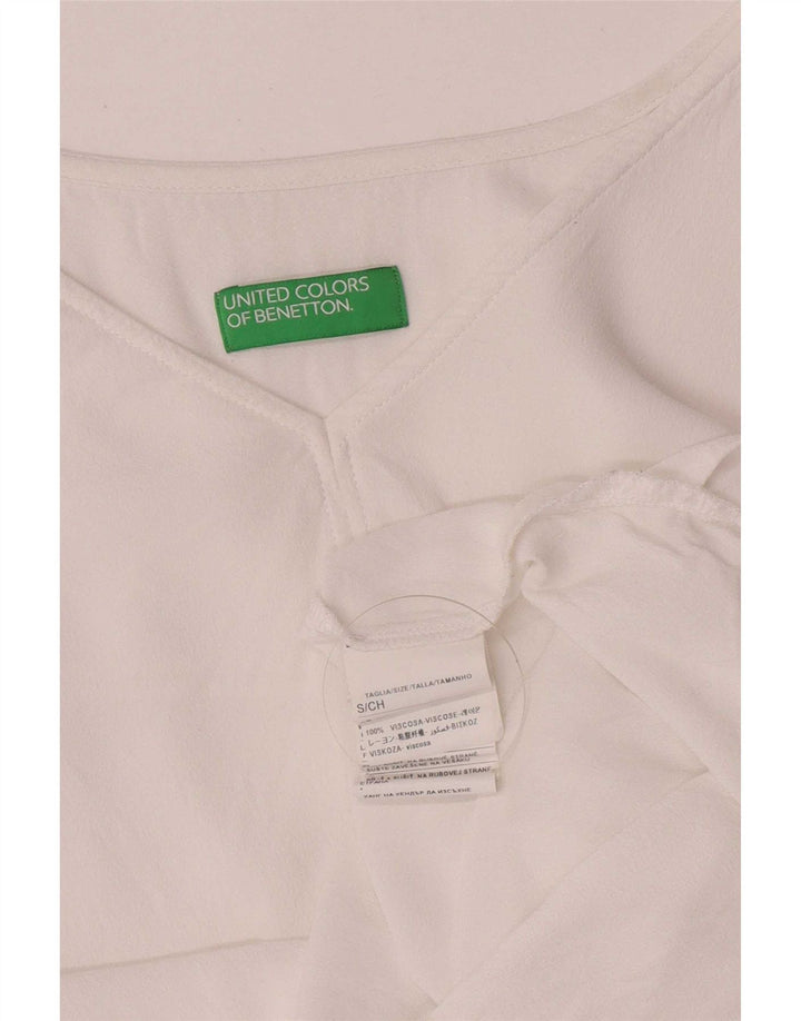 Benetton Damen Crop Top Langarm UK 10 Small Weiße Viskose
