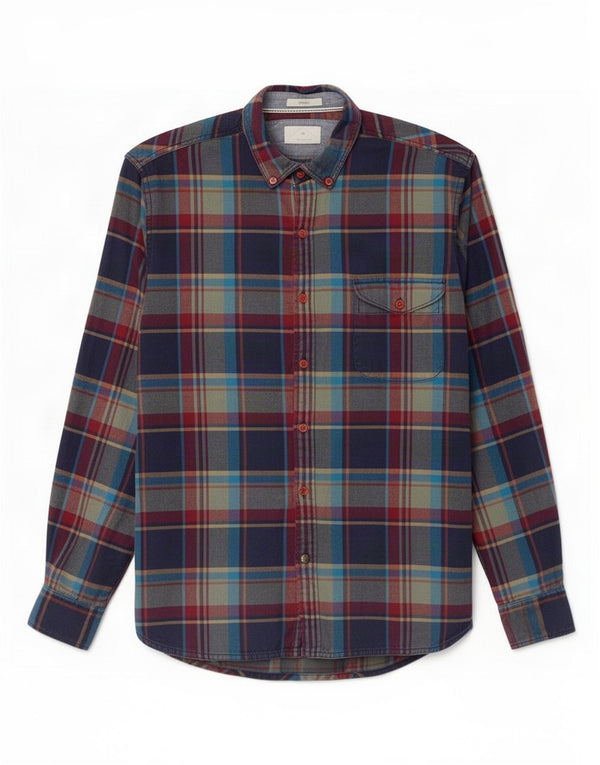 White Stuff Mens Flannel Shirt Medium Navy Blue Plaid Cotton