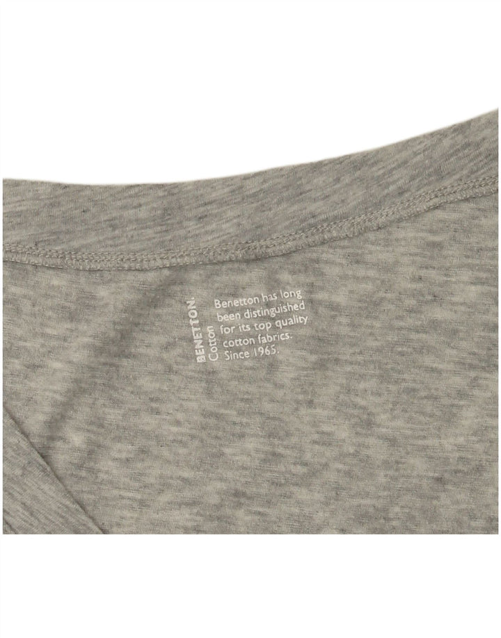 BENETTON Damen Grafik-T-Shirt-Oberteil UK 12 Mittelgrau meliert