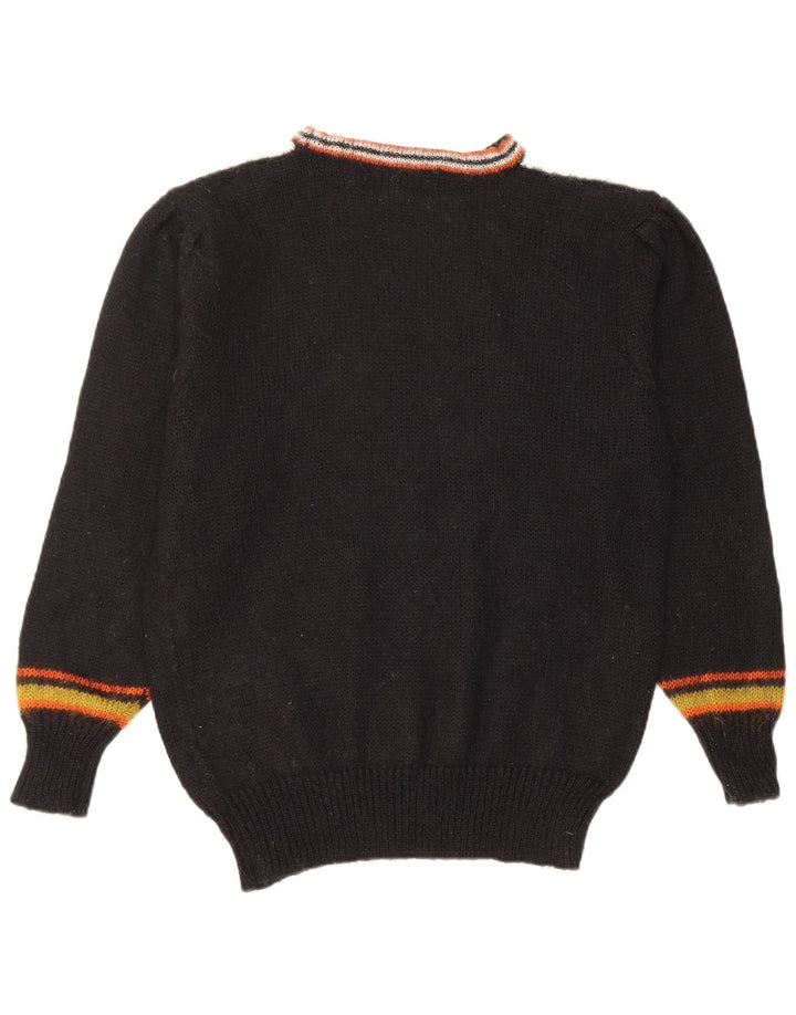 Vintage Damen Rundhalspullover Pullover UK 14 Medium Schwarz Geometrisch