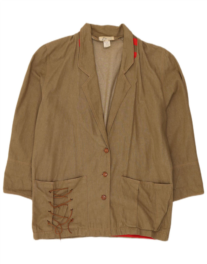 Vintage Damen Longline 3 Knopf Blazer Jacke IT 42 Mittelgrüne Baumwolle