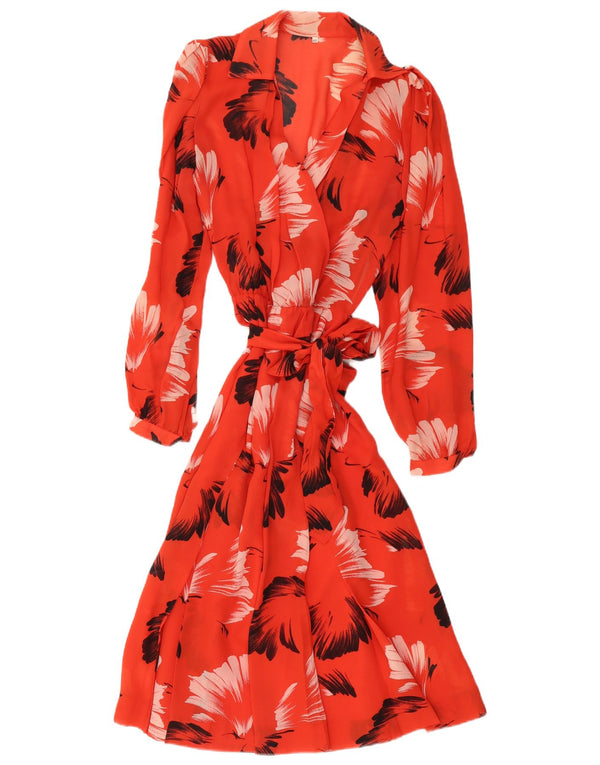 Vintage Damen Langarm A-Linie Kleid IT 46 Großes rotes Blumenmuster